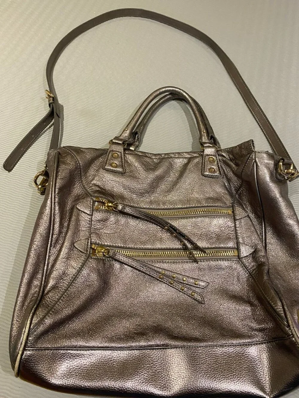 Steven by Steve Madden Silver Tote with striped interior